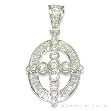 925 Sterling Silver Cross Pendant with CZ Stone